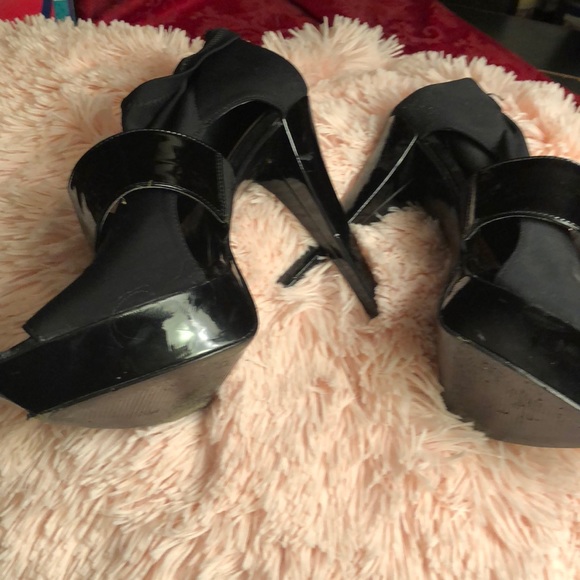 Bebe Black Fabric and Patent Open Toe Heels - Picture 3 of 3